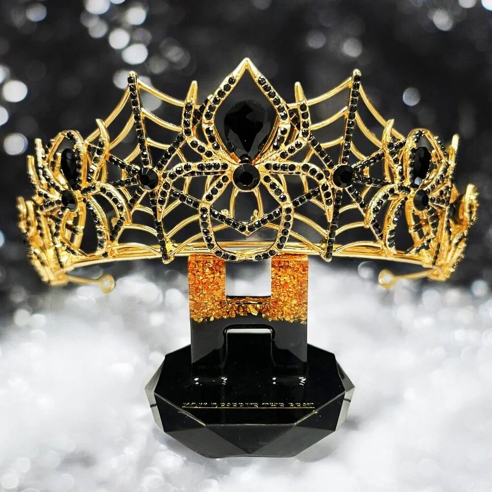 Spider woman crown, goth Halloween crown, Cosplay gold crown, Black spider crown